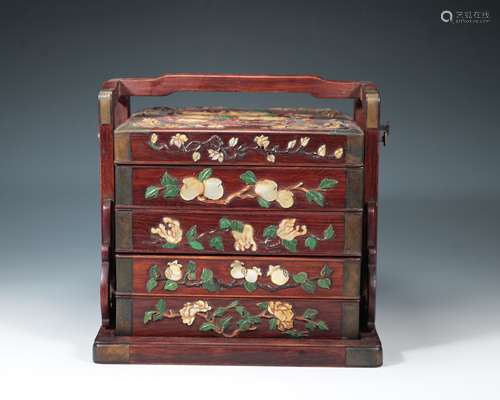 Qing Dynasty -Huanghuali Treasure Patterning Inlaid Portable...