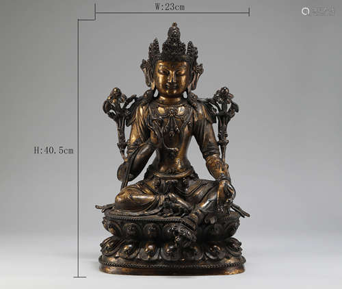 Qing Dynasty - Seated Gilt Bronze Tara Buddha