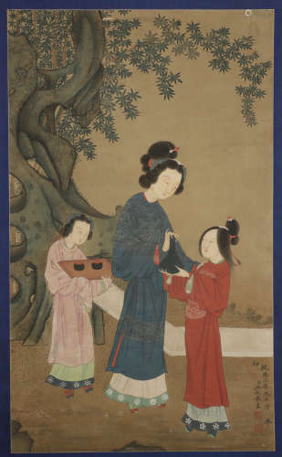 Qing Dynasty - Ladies Hanging Scroll on Silk
