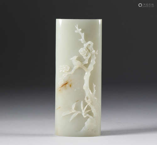 Qing Dynasty - Hetian Jade Plum Blossom Pen Holder