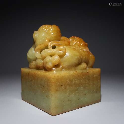 Qing Dynasty -Hetian Jade Beast Button Seal