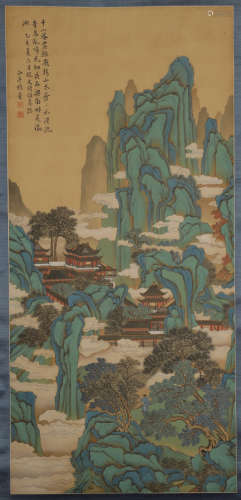 Qing Dynasty - Yang Jin - Landscape Hanging Scroll on Silk