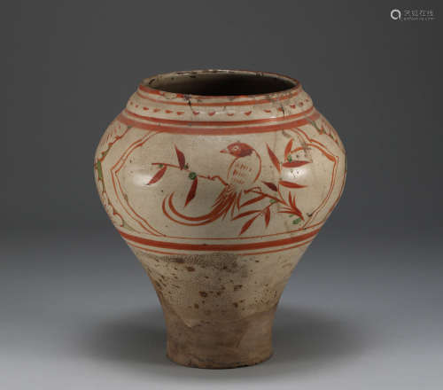 Yuan Dynasty Cizhou Kiln Red and Green Color Jar