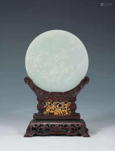 Qing Dynasty - Hetian White Jade Double Deer Inkstone Screen