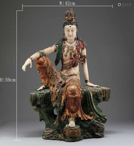 Song Dynasty - Camphor Wood Painted Guanyin