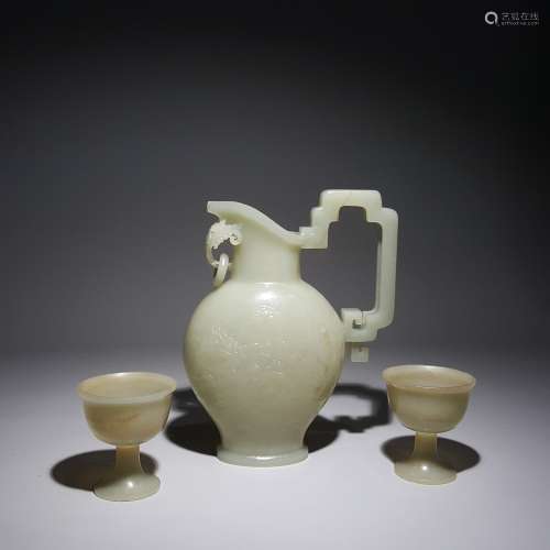 Qing Dynasty -Hetian Jade Carving Dragon Poem and Wine Glass