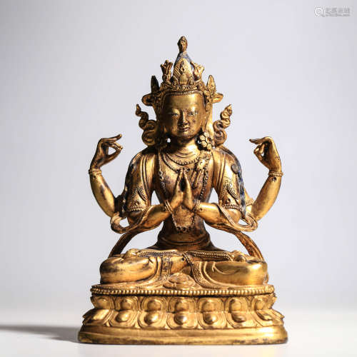 A Gilt Bronze Figure Of Four-Armed Avalokitesvara