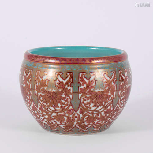 A Rouge-Red Glaze And Gilt-Decorated Flower Jar