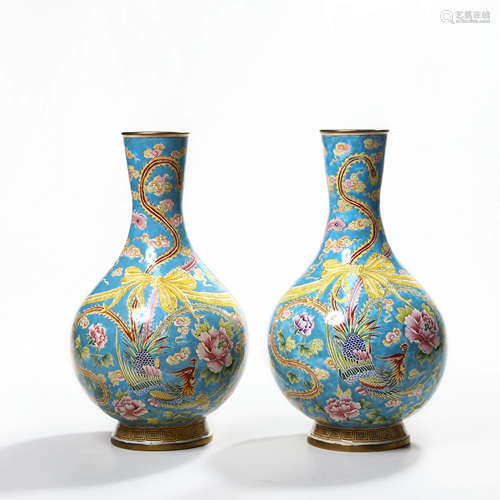 A Pair Of Cloisonne Enamel Vases