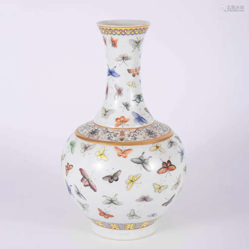 A Famille Rose Hundreds Butterfly Globular Vase