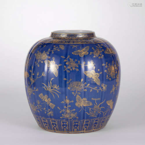 A Sacrificial Blue Glaze Butterfly&Flower Jar