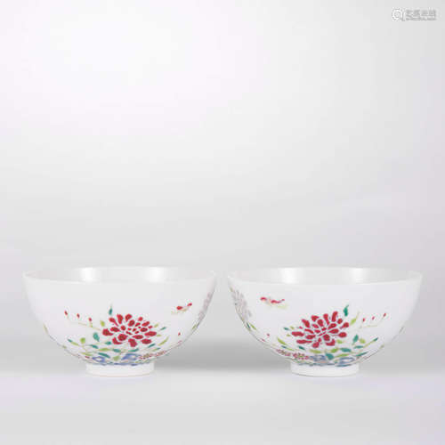 A Pair Of Famille Rose Flower Bowls