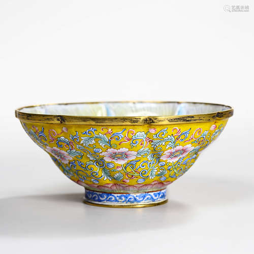 A Bronze Enamel Flower Bowl