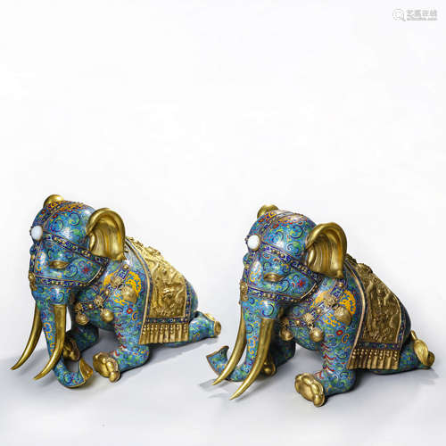 A Pair Of Cloisonne Enamel Elephant Ornaments