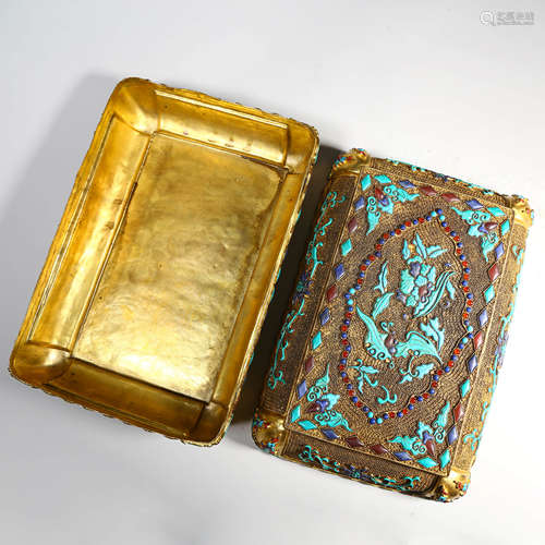 A Gems Inlaid Gilt Bronze Rectangular Box And Cover