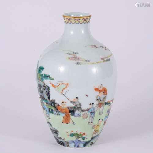A Famille Rose Boys Playing Baluster Vase