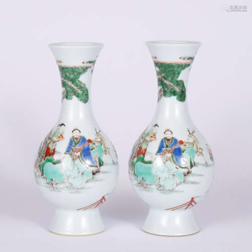 A Pair Of Gucai Glaze Figure Vases