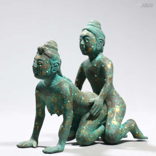 A Silver Inlaying Bronze Erotic Figures Ornament