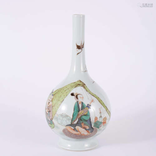 A Famille Rose Gilt-Decorated Figure Bottle Vase