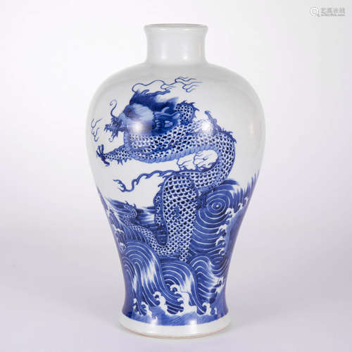 A Blue And White Dragon&Wave Meiping