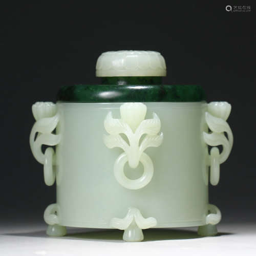 A Carved White Jade Floral Incense Burner