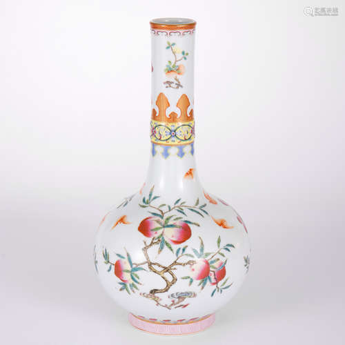 A Famille Rose Flower Sanduo Bottle Vase