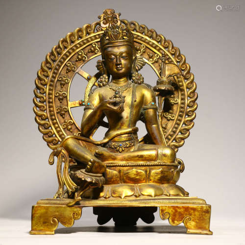 A Gilt Bronze Figure Of Guanyin With Halo