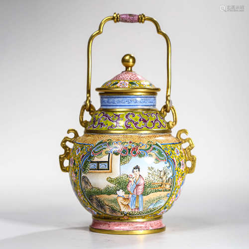 A Cloisonne Enamel Lady Loop-Handle Teapot