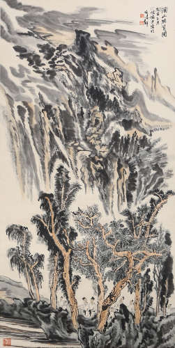 A Chinese Landscape Painting Scroll, Lu Yanshao Mark