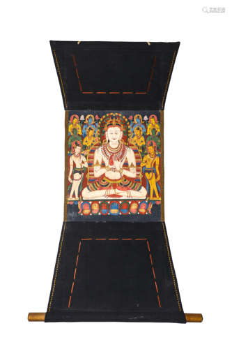 A Thangka Of Buddha With Attendants