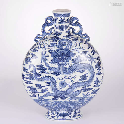 A Blue And White Dragon Moon Flask