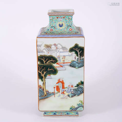 A Famille Rose Landscape&Figure Cong-Form Vase