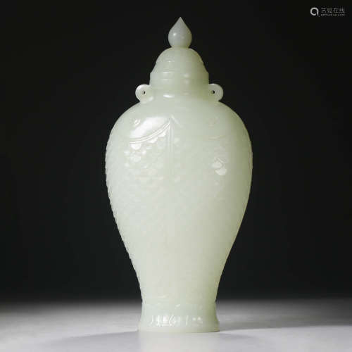 A Carved White Jade Carp-Shaped Vase