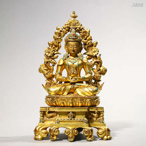 A Gilt Bronze Figure Of Avalokitesvara With Halo