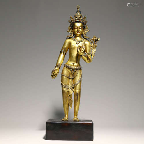 A Gilt Bronze Standing Figure Of Avalokitesvara