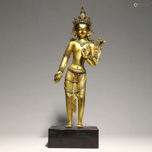 A Gilt Bronze Standing Figure Of Avalokitesvara