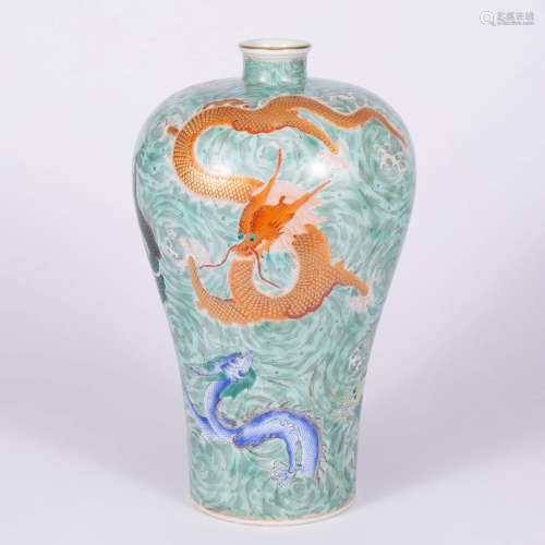 A Famille Rose Dragon&Wave Meiping Vase