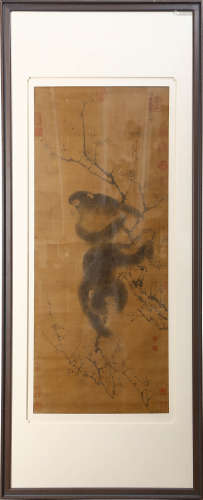 A Chinese Monkey Painting Silk Scroll