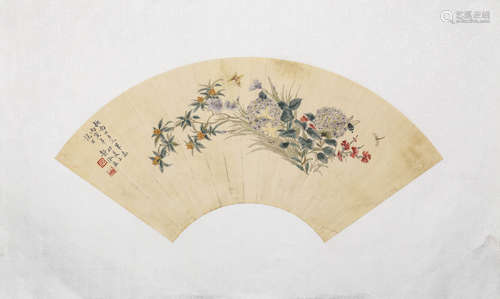 A Chinese Flower&Insect Fan Painting, Pan Jingshu Mark