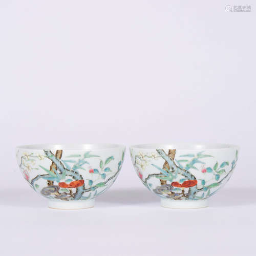 A Pair Of Famille Rose Floral Bowls