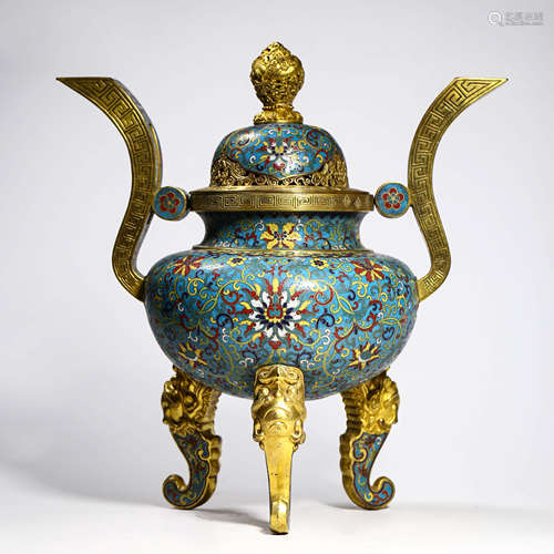 A Cloisonne Enamel Flower Tripod Incense Burner And Cover