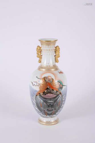 A Famille Rose And Gilt-Decorated Figure Double-Eared Vase
