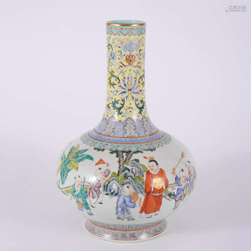 A Famille Rose Figure Bottle Vase