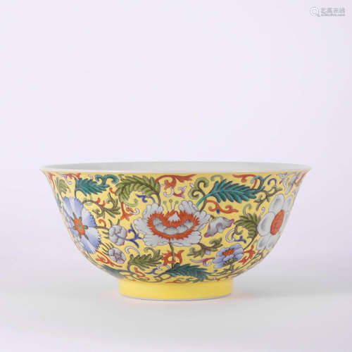 A Yellow-Ground Flower Bowl