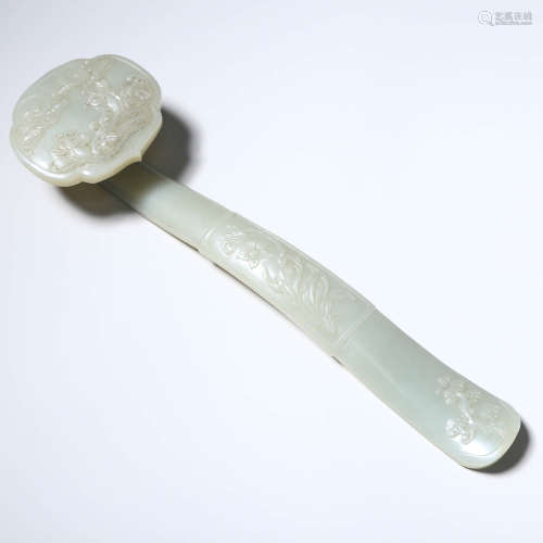 A Carved White Jade Ruyi Scepter