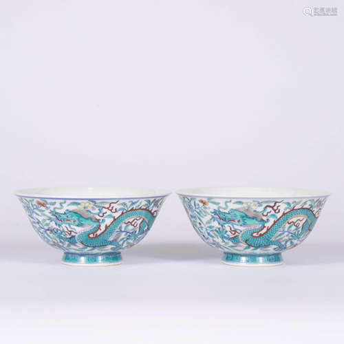 A Pair Of Doucai Glaze Flower&Dragon Bowls