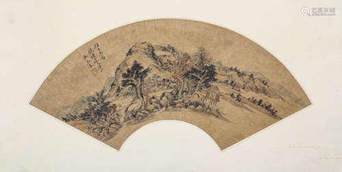 A Chinese Landscape Fan Painting, Wu Qinmu Mark