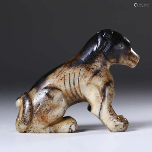 A Burnt Jade Carving Of Hound