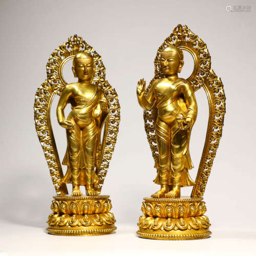 Two Gilt Bronze Standing Buddhas