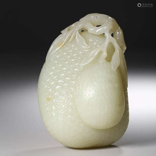 A Carved White Jade Melon Ornament